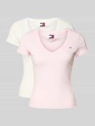 Tommy Jeans Slim Fit T-Shirt aus reiner Baumwolle im 2er-Pack in Rosa,...