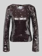 Mango Blusenshirt mit Paillettenbesatz in Mittelbraun, Größe L