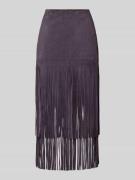 Marc Cain Lederrock mit Fransen und rückseitigem Reißverschluss in Tau...