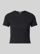 Scotch & Soda Cropped T-Shirt mit geripptem Rundhalsausschnitt in Blac...