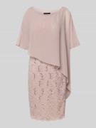 Swing Knielanges Cocktailkleid mit Paillettenbesatz in Beige, Größe 36