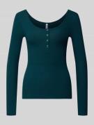 Pieces Slim Fit Langarmshirt aus Baumwoll-Mix Modell 'KITTE' in Dunkel...
