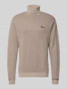 Pegador Rollkragenpullover in Ripp-Optik mit Label-Stitching in Graphi...