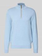 bugatti Regular Fit Troyer aus reiner Baumwolle in Hellblau, Größe L