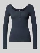 Pieces Slim Fit Langarmshirt aus Baumwoll-Mix Modell 'KITTE' in Dunkel...