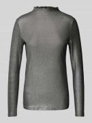 Oui Longsleeve mit Stehkragen in Silber, Größe 44