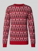 Lindbergh Strickpullover mit gerippten Abschlüssen in Rot, Größe XXL