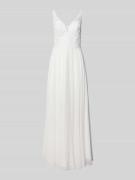 Mascara Abendkleid mit Spitze und V-Ausschnitt in Ecru, Größe 34