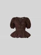 ROTATE Blusenshirt mit V-Ausschnitt in Dunkelbraun, Größe 34