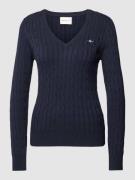 Gant Strickpullover mit Zopfmuster in Marine, Größe L