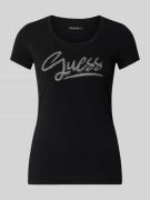 Guess Slim Fit T-Shirt mit Strasssteinbesatz in Black, Größe L