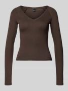 Gina Tricot Slim Fit Longsleeve mit V-Ausschnitt in Schoko, Größe L