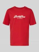 Jack & Jones Regular Fit T-Shirt mit Logo-Print in Rot, Größe L