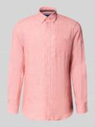 Christian Berg Men Slim Fit Leinenhemd mit Brusttasche in Lachs, Größe...