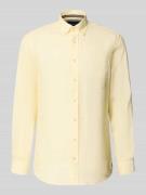 Christian Berg Men Slim Fit Leinenhemd mit Brusttasche in Hellgelb, Gr...