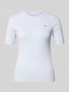Gant Strickshirt mit Zopfmuster und Label-Stitching in Hellblau, Größe...