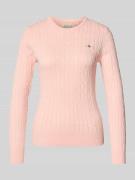 Gant Strickpullover mit Zopfmuster und Label-Stitching in Rosa, Größe ...