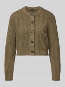 Oui Strickjacke mit Rundhalsausschnitt in Khaki, Größe 34