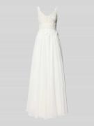 Luxuar Abendkleid mit Spitzenbesatz und V-Ausschnitt in Offwhite, Größ...