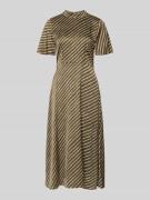 comma Regular Fit Midikleid aus reiner Viskose mit Stehkragen in Khaki...