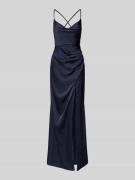 Laona Abendkleid aus Satin mit Gehschlitz in Dunkelblau, Größe 32