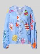 Milano Italy Bluse mit Schnürung und V-Ausschnitt in Hellblau, Größe 4...