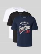 Jack & Jones T-Shirt mit Label-Print im 3er-Pack Modell 'ETHAN' in Bla...