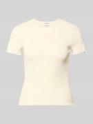 Jake*s Casual T-Shirt mit Wellensaum in Beige, Größe L