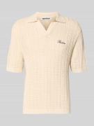 REVIEW Slim Fit Poloshirt in Crochet-Optik in Ecru, Größe L