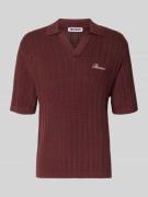 REVIEW Slim Fit Poloshirt in Crochet-Optik in Bordeaux, Größe L