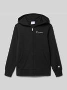 CHAMPION Regular Fit Sweatjacke mit Logo-Stitching in Black, Größe 140
