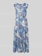 Oui Midikleid im Allover-Look mit Bindegürtel in Bleu, Größe 36