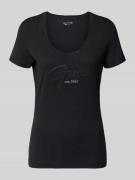 Guess T-Shirt mit U-Ausschnitt Modell 'SCRIPT' in Black, Größe L