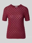 Jake*s Collection Strickshirt mit Lochstickerei in Bordeaux, Größe L