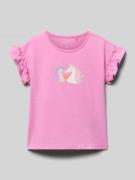 Blue Seven Regular Fit T-Shirt mit Rüschenbesatz in Pink, Größe 116