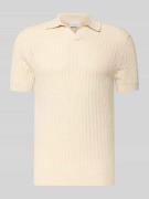 Profuomo Slim Fit Poloshirt mit V-Ausschnitt in Offwhite, Größe L