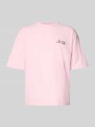 REVIEW T-Shirt mit Rundhalsausschnitt und Label-Print in Fuchsia, Größ...