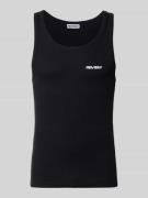 REVIEW Tanktop in Ripp-Optik mit Logo in Black, Größe L