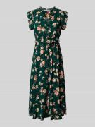 Apricot Kleid aus Viskose mit Bindegürtel und Volantsaum in Gruen, Grö...