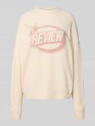 REVIEW Strickpullover mit Label-Print in Offwhite Melange, Größe XL