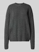 REVIEW Strickpullover mit Zopfmuster in Anthrazit Melange, Größe S