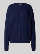 REVIEW Strickpullover mit Zopfmuster in Marine Melange, Größe XS