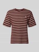 REVIEW Strukturiertes T-Shirt mit Logostickerei in Schoko, Größe L