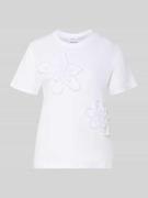 comma Regular Fit T-Shirt mit Rüschenbesatz in Weiss, Größe 38