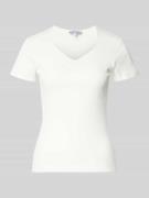 More & More T-Shirt mit V-Ausschnitt in Offwhite, Größe 36