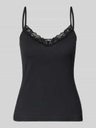 Skiny Slim Fit Top mit Spitzenbesatz in Black, Größe 38