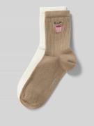Jake*s Casual Socken mit Motiv-Stitching in Taupe, Größe 35-38