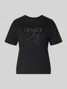 Liu Jo White T-Shirt mit Label-Stitching und Ziersteinbesatz in Black,...