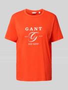 Gant T-Shirt mit Label-Print in Koralle, Größe S