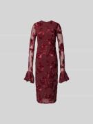 ROTATE Midikleid mit Trompetenärmeln in Bordeaux, Größe 38
